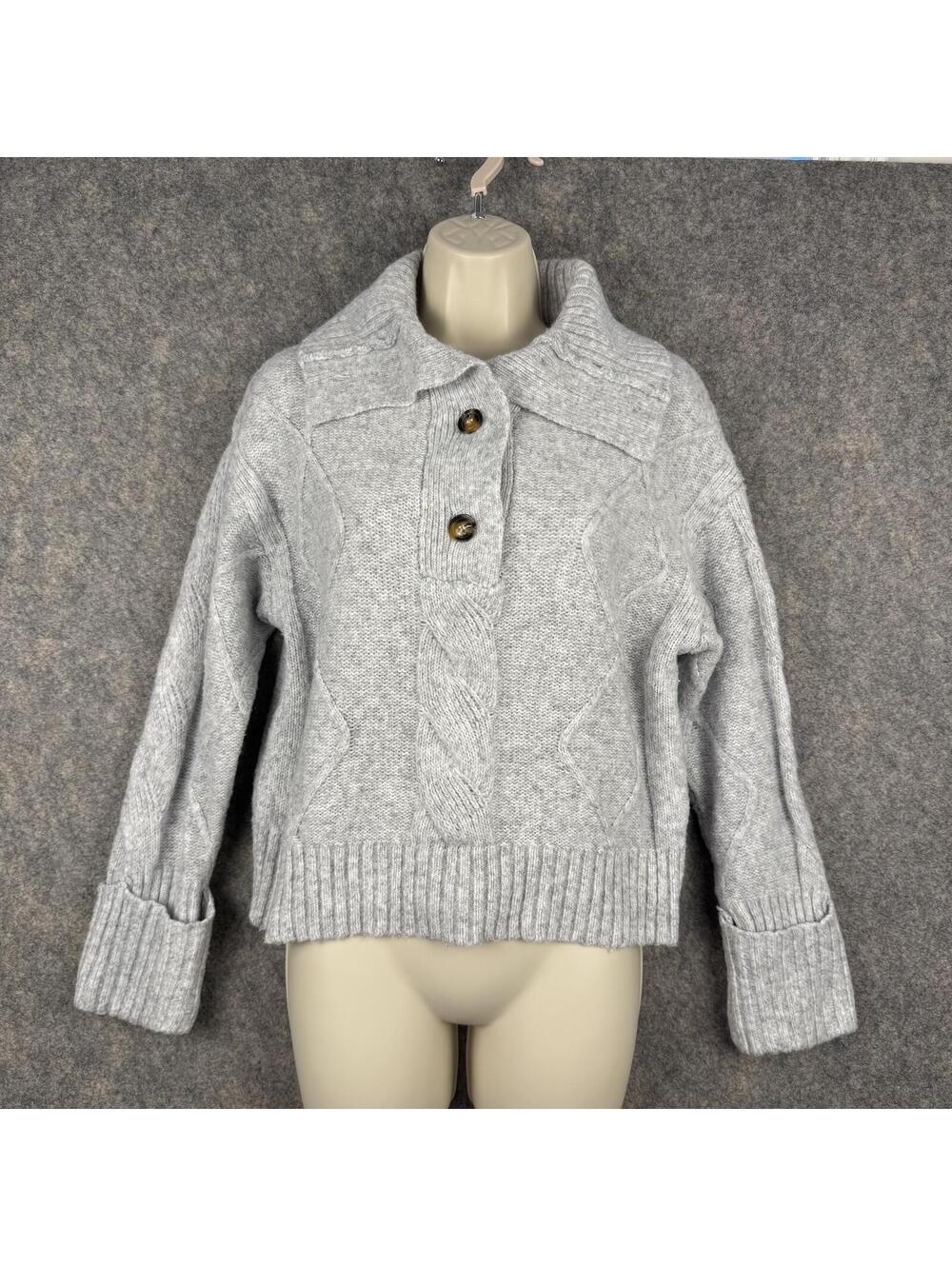 Witty Fox Shawl Collar Cropped Sweater Buttons Gray XS Academia Scholar Ivy 347